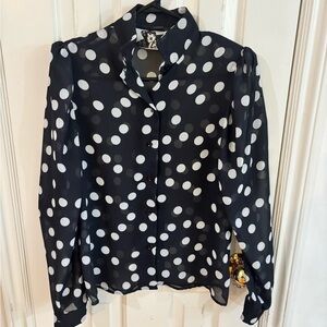 Barneys New York Black and White Notched Collar Blouse